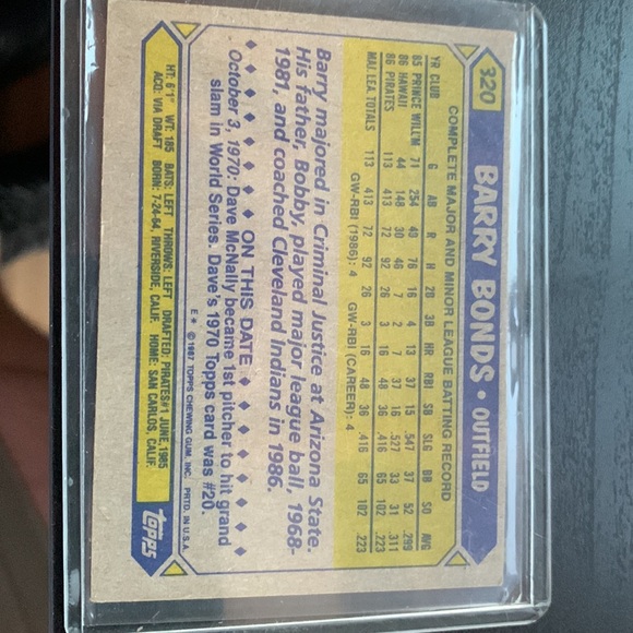 1987 Topps Barry Bonds #320 Error card double misprint - Picture 2 of 3